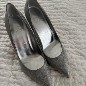 Christian Louboutin Silver So Kate Glitter Heels 37